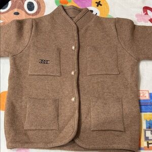 Brown Knit Button Cardigan with Patch Pockets